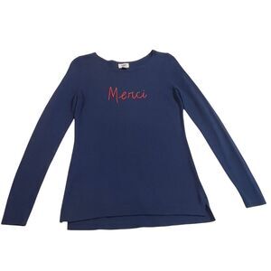 Old Navy Blue Sweater Red Merci Size SP Long Sleeve Soft Cotton Blend Scoop Neck